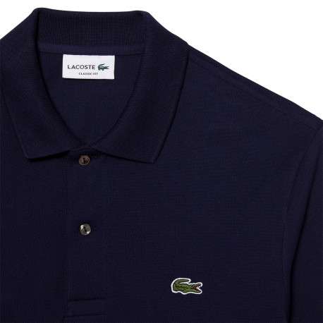 Polo L1312 en coton piqué marine avec une coupe droite et un col boutonné - Image 3
