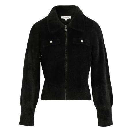 Gilet noir uni pourvu d'un col à rabats et de manches longues