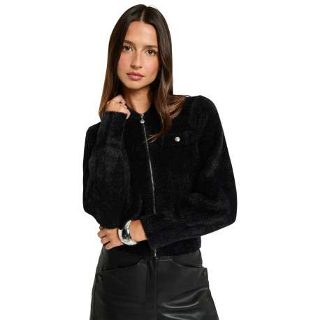 Gilet noir uni pourvu d'un col à rabats et de manches longues - Image 2