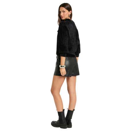Gilet noir uni pourvu d'un col à rabats et de manches longues - Image 3