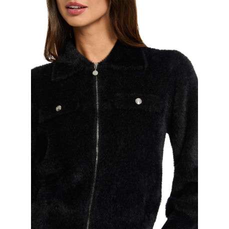 Gilet noir uni pourvu d'un col à rabats et de manches longues - Image 4
