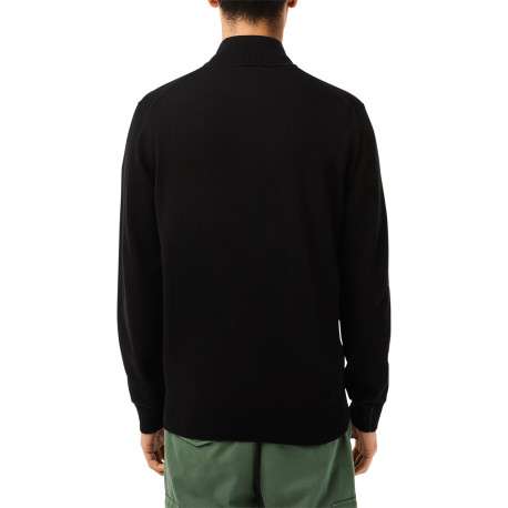 Cardigan zippé en coton noir uni avec une coupe droite et un col montant - Image 2