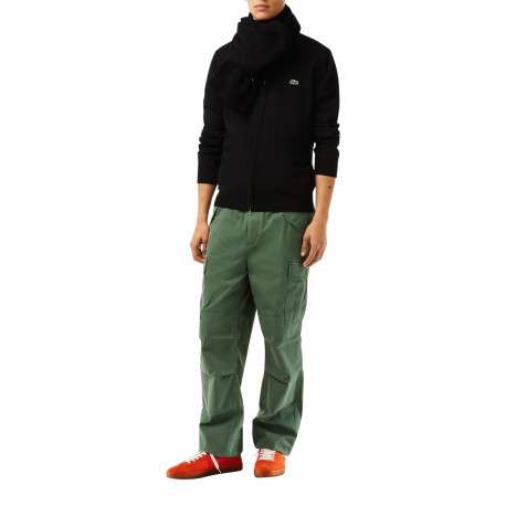 Cardigan zippé en coton noir uni avec une coupe droite et un col montant - Image 3