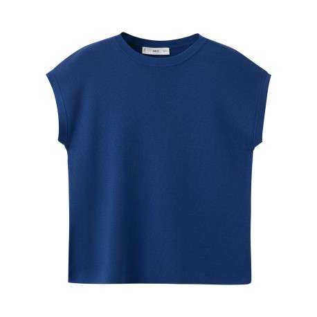 Top bleu uni muni d'une coupe droite et de manches courtes