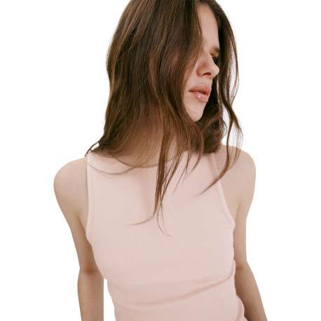 Débardeur en coton mélangé rose uni avec une coupe moulante - Image 5