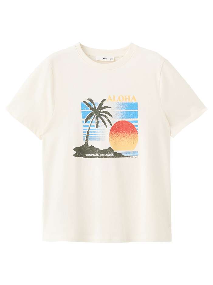 T-shirt en coton beige à...
