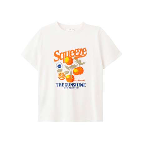 T-shirt en coton blanc à imprimé avec une coupe droite et un col rond