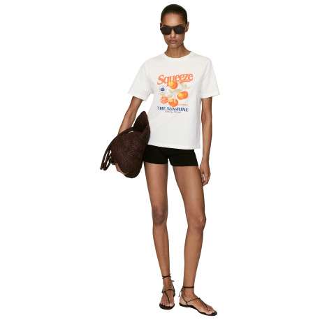 T-shirt en coton blanc à imprimé avec une coupe droite et un col rond - Image 5