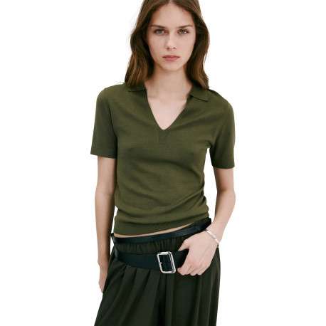 Pull kaki uni avec une coupe droite et des manches courtes - Image 3
