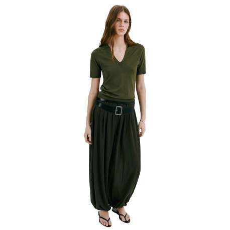 Pull kaki uni avec une coupe droite et des manches courtes - Image 5