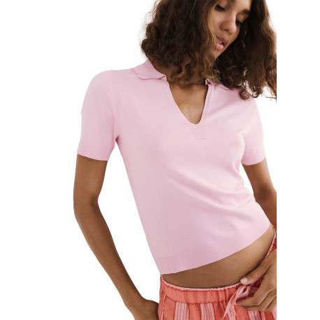 Pull rose uni avec une coupe droite et des manches courtes - Image 5