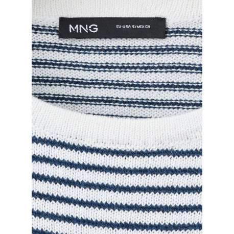 Pull blanc et marine à rayures avec une coupe droite et un col rond - Image 2