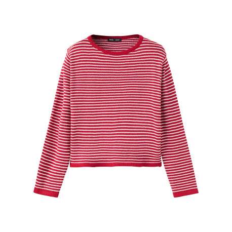 Pull rouge à rayures avec une coupe droite et des manches courtes
