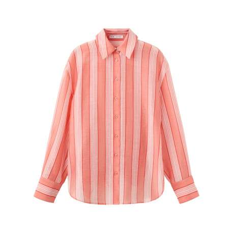 Chemisier orange à rayures avec une coupe droite et un col à revers