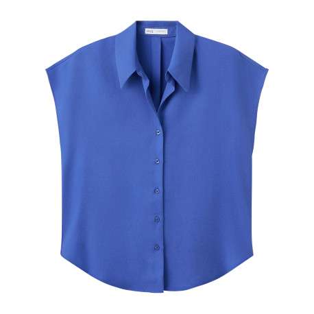 Chemisier bleu uni avec une coupe droite et un col à revers