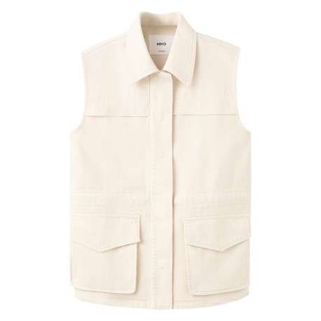 Blouson en coton beige uni avec une coupe droite et un col à revers