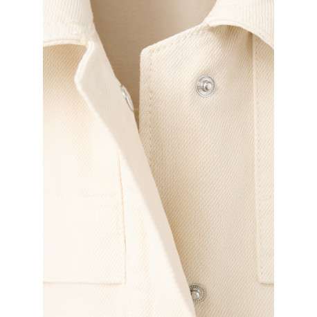 Blouson en coton beige uni avec une coupe droite et un col à revers - Image 2