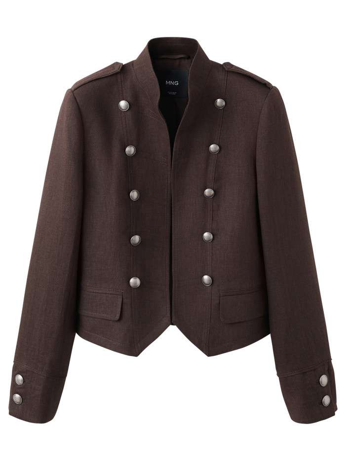 Blazer en lin chocolat uni...