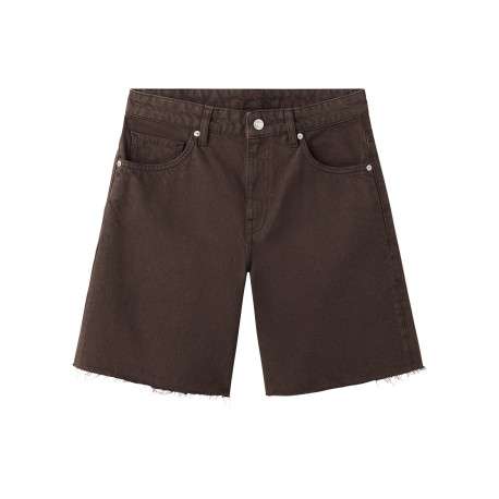 Short 5 poches en coton chocolat uni à coupe droite muni d'un zip et d'un bouton