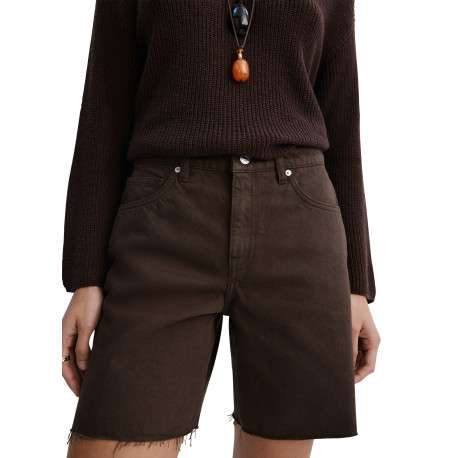 Short 5 poches en coton chocolat uni à coupe droite muni d'un zip et d'un bouton - Image 3