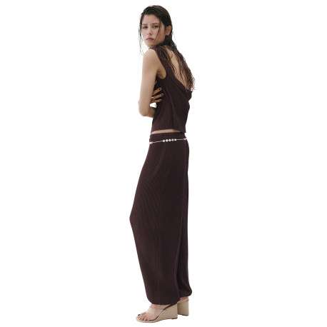 Pantalon chino chocolat uni avec une coupe ample et une taille élastiquée - Image 5