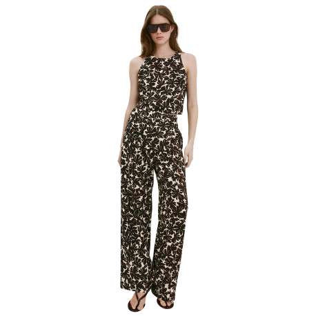 Pantalon chino beige motif floral à coupe large muni d'un zip et d'une agrafe - Image 3