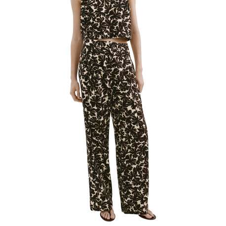 Pantalon chino beige motif floral à coupe large muni d'un zip et d'une agrafe - Image 5