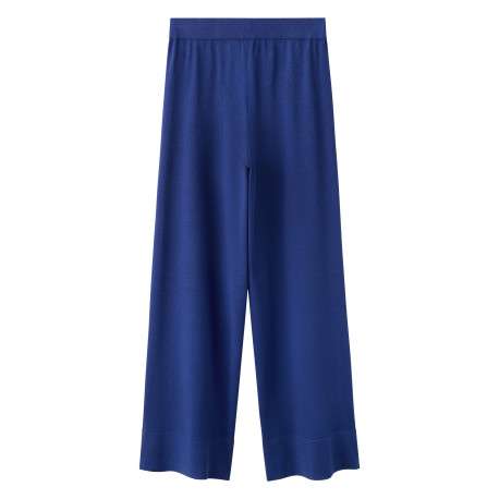 Pantalon bleu uni avec une coupe large et une taille élastiquée