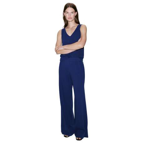 Pantalon bleu uni avec une coupe large et une taille élastiquée - Image 3