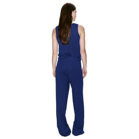 Pantalon bleu uni avec une coupe large et une taille élastiquée - Image 4