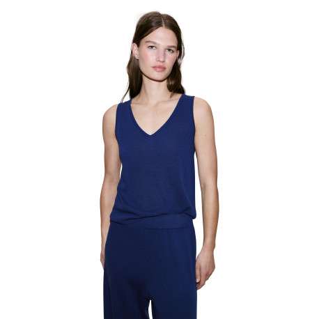 Pantalon bleu uni avec une coupe large et une taille élastiquée - Image 5