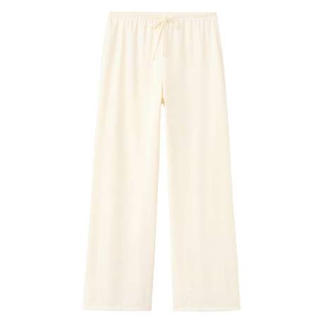 Pantalon écru uni avec une coupe droite et une taille élastiquée