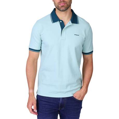 Polo en coton biologique turquoise à coupe droite pourvu d'un col boutonné