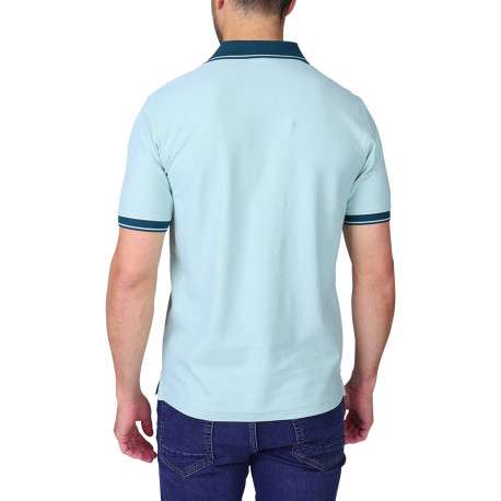 Polo en coton biologique turquoise à coupe droite pourvu d'un col boutonné - Image 2