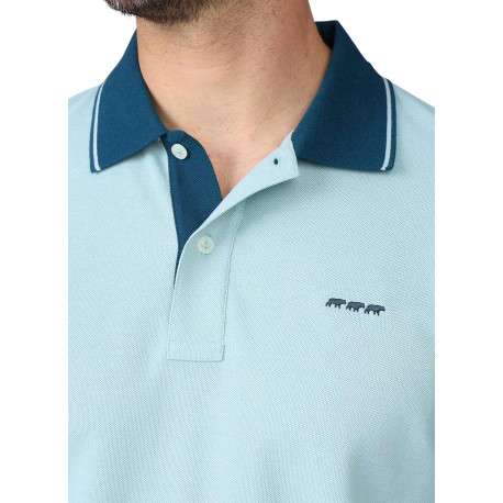Polo en coton biologique turquoise à coupe droite pourvu d'un col boutonné - Image 3