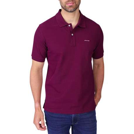 Polo en coton biologique violine à coupe droite pourvu d'un col boutonné