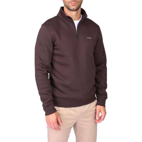 Sweat marron à coupe droite pourvu d'un col camionneur zippé