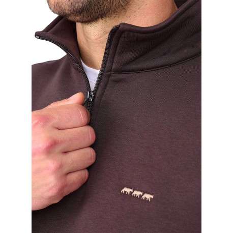 Sweat marron à coupe droite pourvu d'un col camionneur zippé - Image 3