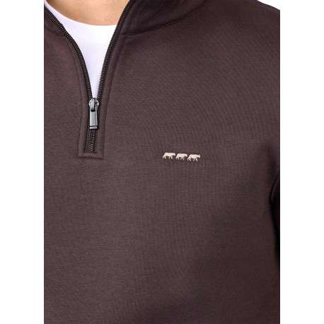 Sweat marron à coupe droite pourvu d'un col camionneur zippé - Image 4