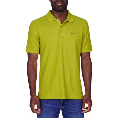 Polo en coton biologique vert anis à coupe droite pourvu d'un col boutonné