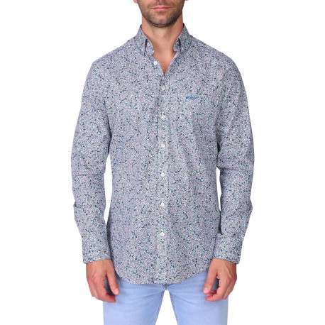 Chemise en coton biologique bleue pourvue d'une coupe droite