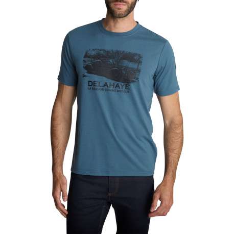 T-shirt à col rond bleu pétrole et sérigraphie automobile rétro