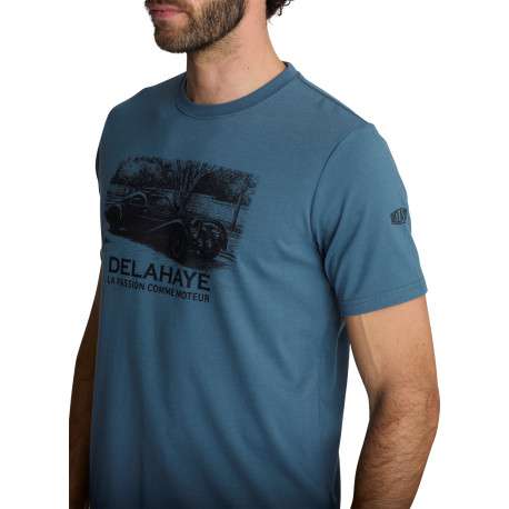 T-shirt à col rond bleu pétrole et sérigraphie automobile rétro - Image 5