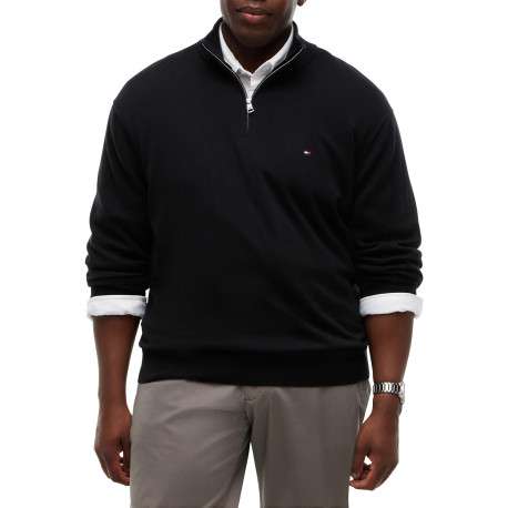 Pull en coton biologique noir uni avec un col camionneur zippé argenté - Image 2