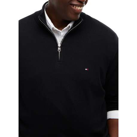Pull en coton biologique noir uni avec un col camionneur zippé argenté - Image 5
