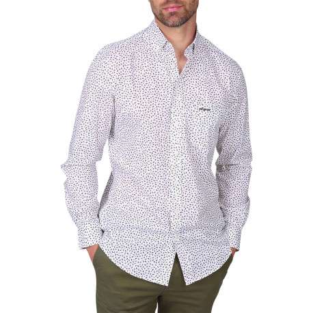 Chemise en coton biologique blanche à motifs pourvue d'une coupe droite