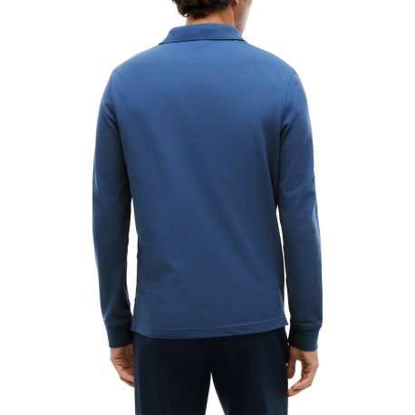 Polo en coton biologique bleu à coupe droite pourvu d'un col boutonné - Image 3