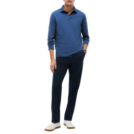 Polo en coton biologique bleu à coupe droite pourvu d'un col boutonné - Image 5