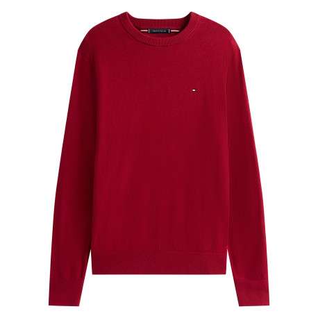 Pull en coton biologique rouge à coupe droite pourvu d'un col rond
