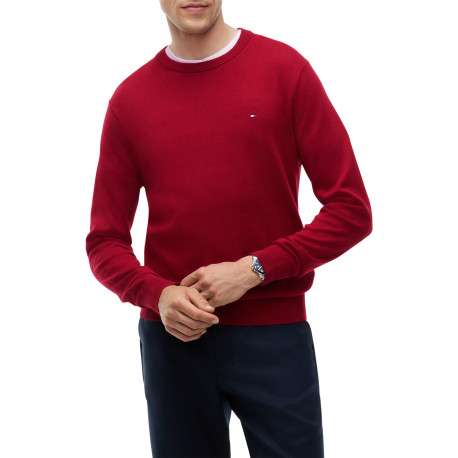 Pull en coton biologique rouge à coupe droite pourvu d'un col rond - Image 2